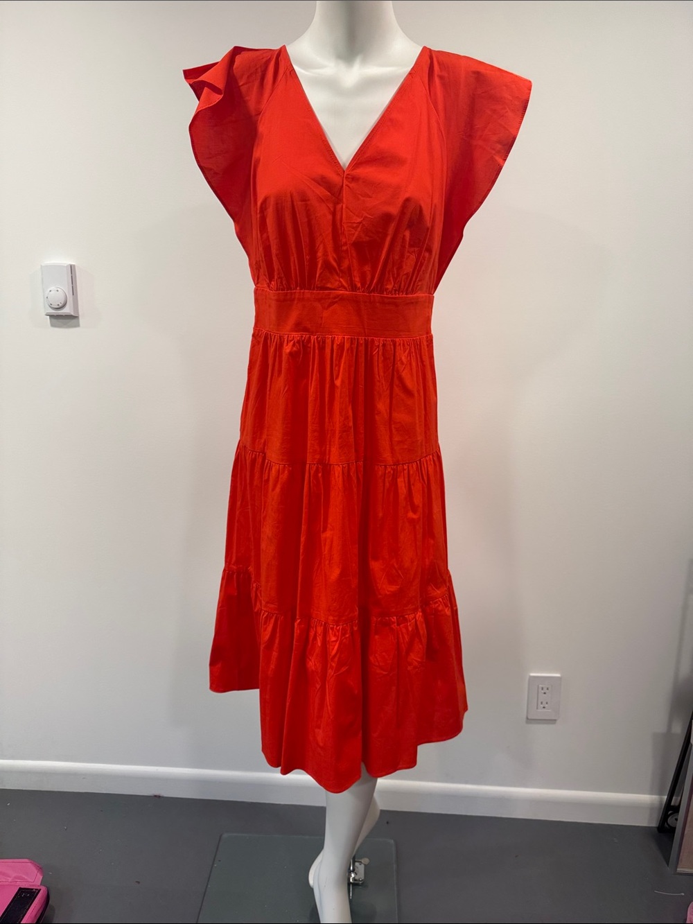 London Times Orange ish V-Neck Tiered Maxi Dress